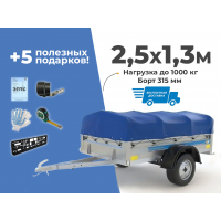 АВТОМОБИЛЬНЫЙ ПРИЦЕП КРЕМЕНЬ "СТАНДАРТ ПЛЮС" 2,5X1,3М (БОРТ 315ММ)