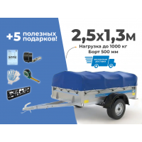 АВТОМОБИЛЬНЫЙ ПРИЦЕП КРЕМЕНЬ "СТАНДАРТ ПЛЮС" 2,5X1,3М (БОРТ 500ММ)
